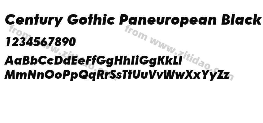 Century Gothic Paneuropean Black Italic字体预览